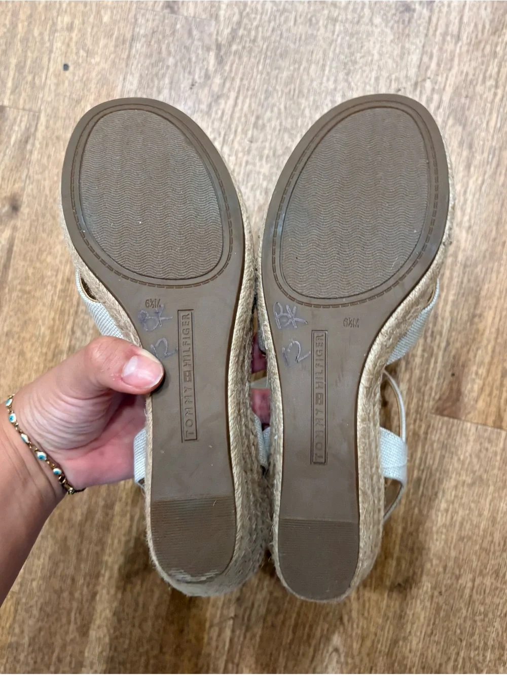 Tommy Hilfiger Beige Cross-Strap Wedge Sandals